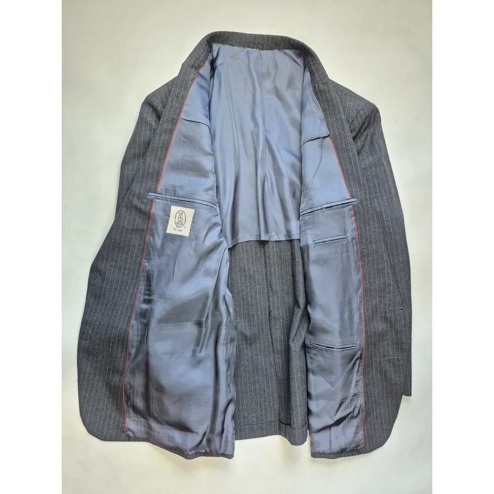 JG Hook Mens Wool Sport Coat 39S Gray Striped 2 Button Blazer USA Vintage